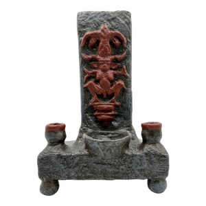Brutalist Ritualistic Pagan Small Altar Totem Piece of Horned Deity With Candle Holders & Chalice