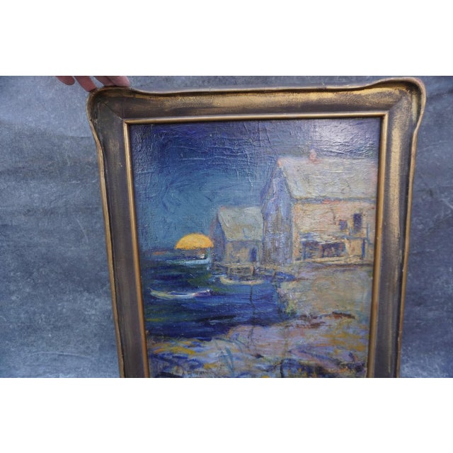 Paper Lucy Scott Bower (1864-1934) Moonlit Harbor Oil on Board For Sale - Image 7 of 13