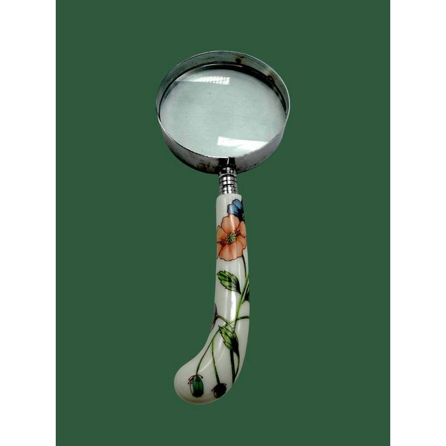 Elegant gift set featuring a magnifying glass and letter opener with exquisite floral porcelain handles, ideal for desk...