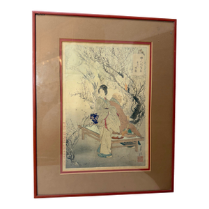 Antique Late 19th Century Ogata Gekko Japanese Woodblock Figural Meiji Print