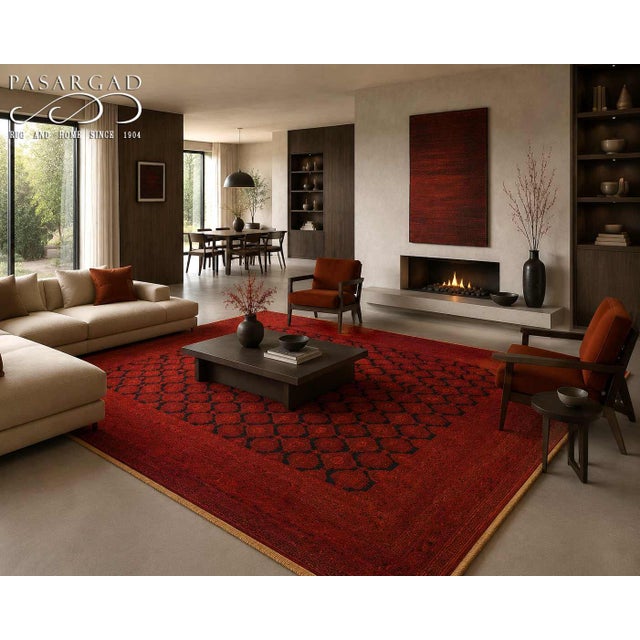 Pasargad DC Afghan Bashir Red Hand Knotted Rug For Sale - Image 4 of 4