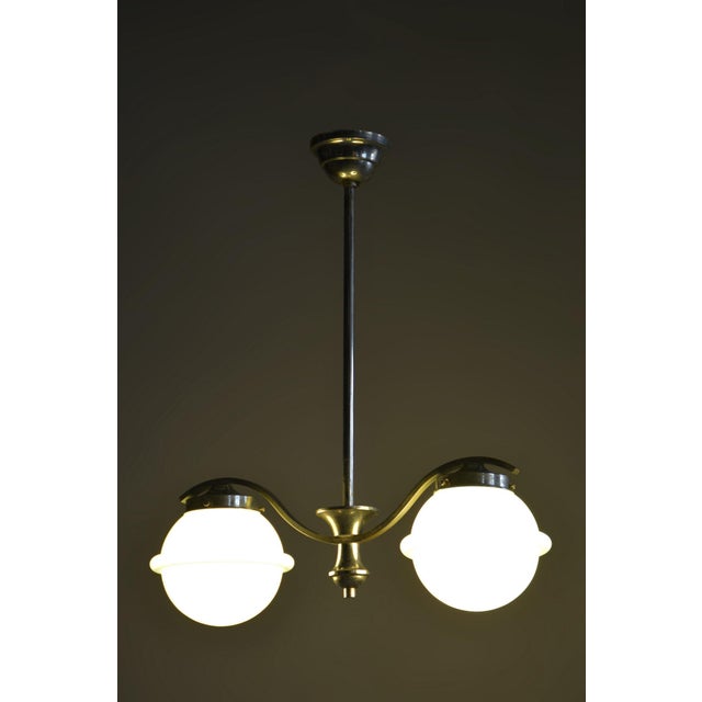 Czech Bauhaus Chandelier in Chrome-Plated Steel and Opaline Glass, 1930s For Sale - Image 10 of 12