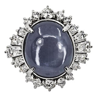 Late 20th Century Platinum Star Sapphire Ring, Size 5.75 For Sale