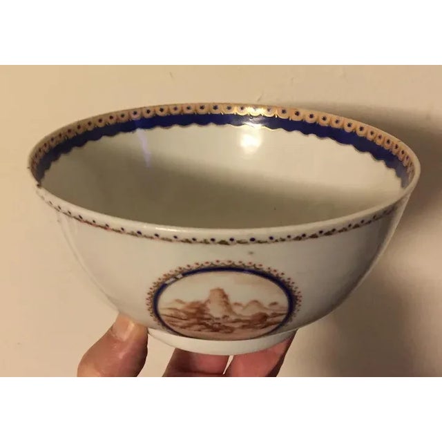 Ceramic Antique Circa 1800s Chinese Export Porcelain Bowl Decorated with Sepia Landscape For Sale - Image 7 of 10