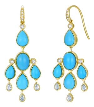 Nina Zhou 6.65ctw Turquoise Aquamarine Diamond Chandelier Drop Earrings in 14k Yellow Gold, Set of 2