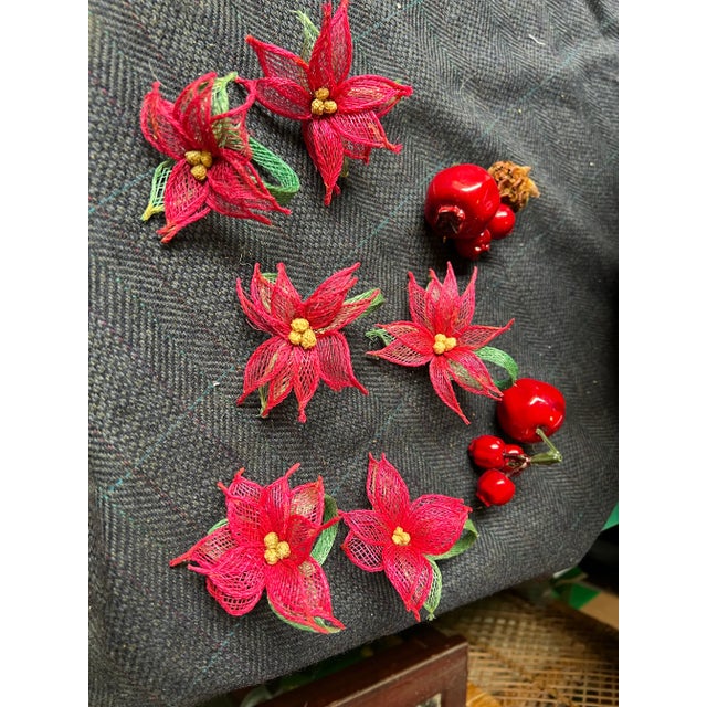 Mid-Century Modern 1970s Handmade Poinsettias Napkin Rings- Set of 6 For Sale - Image 3 of 6