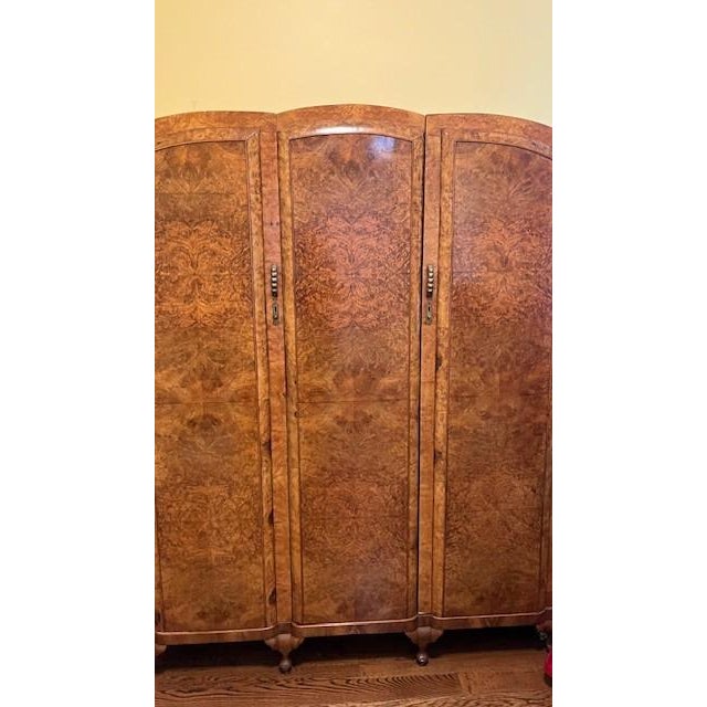 Brown Antique Art Deco Burl Wood Armoire For Sale - Image 8 of 8