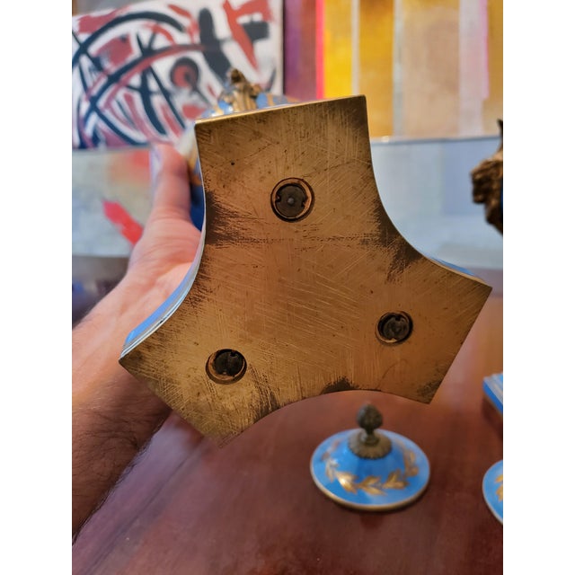 Antique Pair of Signed Sevres Urns Bronze Heads For Sale - Image 4 of 11