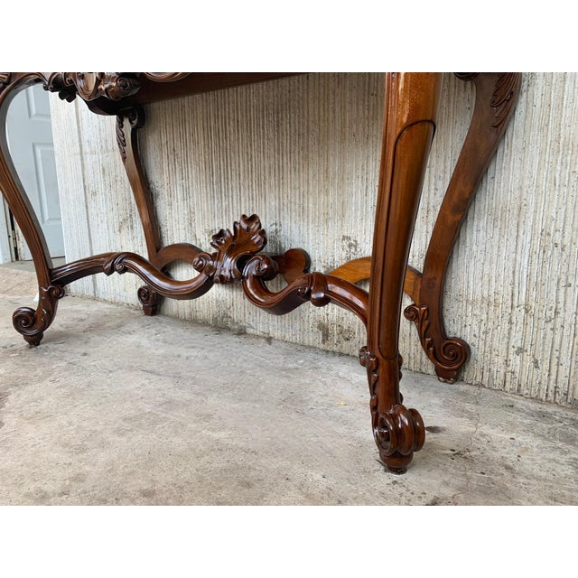 Wood Early 20th Century Large French Regency Carved Walnut Console Table with White Marble Top '2 Avai' For Sale - Image 7 of 18