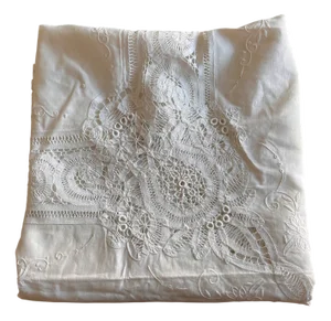 Large Hand-Embroidered Linen Tablecloth, 1900s