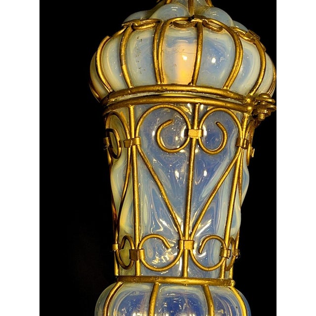 CVenetian Opal Glass Lanterns and Sconce, Murano, 1950s, Set of 2 For Sale - Image 6 of 18