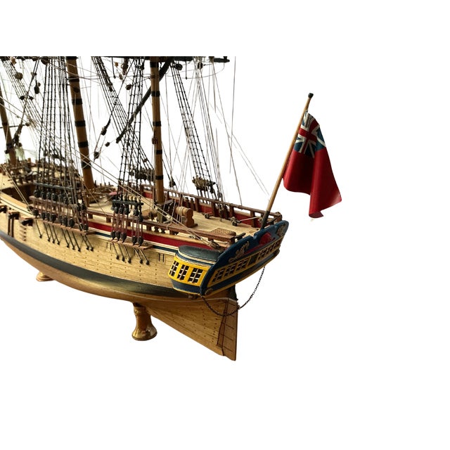 Brown Alan Burghart Scale Model of HMS Rose 1757 Wooden Ship Display Case Handmade For Sale - Image 8 of 17