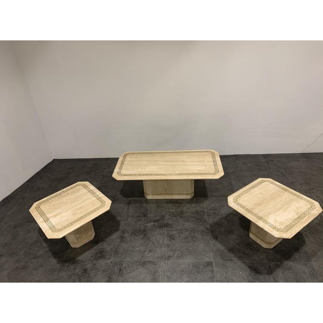 Vintage Travertine Coffee and Side Tables, 1980s, Set of 3 For Sale - Image 4 of 9