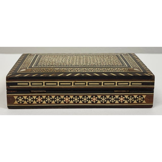 Wood Vintage Syrian Marquetry Carved Inlaid Box For Sale - Image 7 of 9