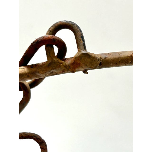 Vintage Wrought Iron Hanging Planter Basket With Scrollwork & Original Chain For Sale - Image 10 of 12