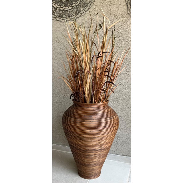 Contemporary Late 20th-Century Gabriella Crespi-Style Pencil Reed Rattan Pithos-Shape Floor Vase For Sale - Image 3 of 18