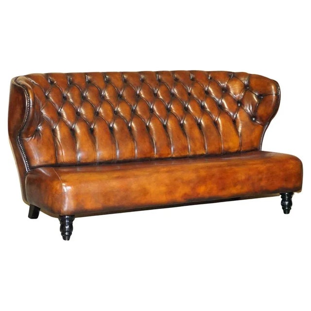 Hand Dyed Brown Leather Chesterfield Sofa For Sale - Image 15 of 15