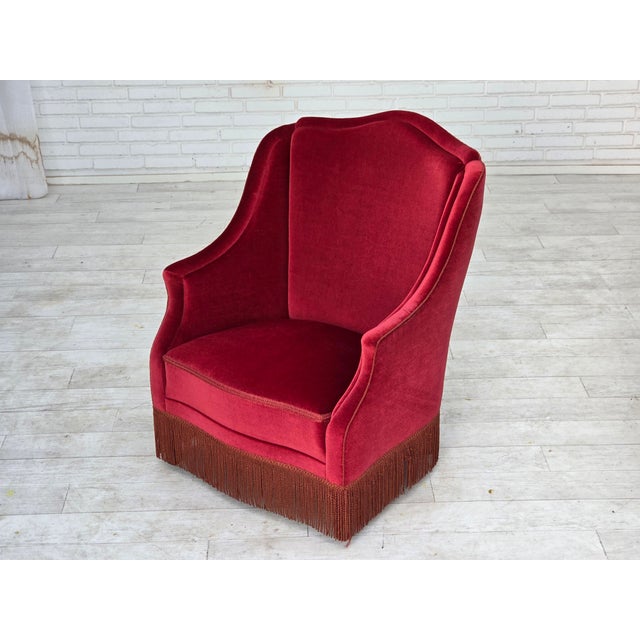 Danish Highback Armchair in Velour with Ash Legs, 1970s For Sale - Image 14 of 18
