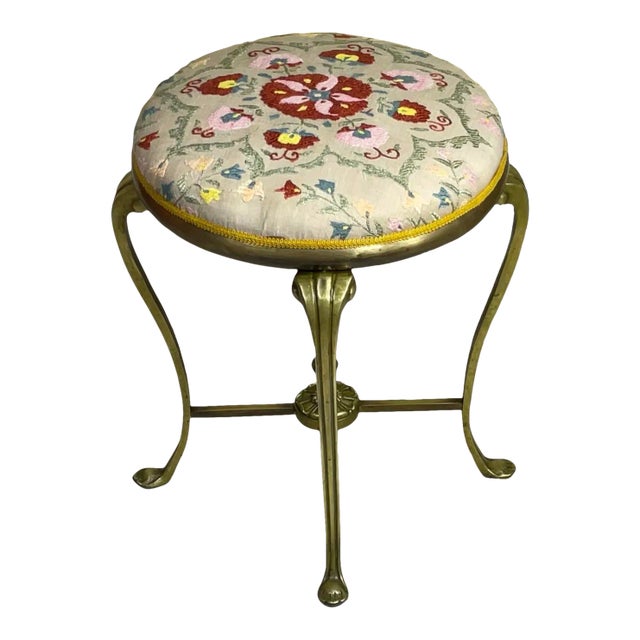 Vintage Brass Suzani Foot Stool For Sale