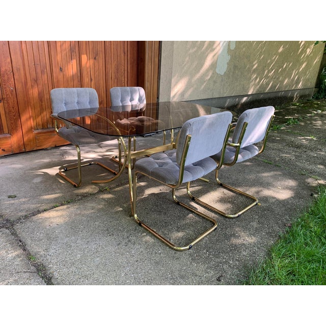 Vintage Italian Dining Chairs and Table in Brass, 1970s, Set of 5 For Sale - Image 11 of 14