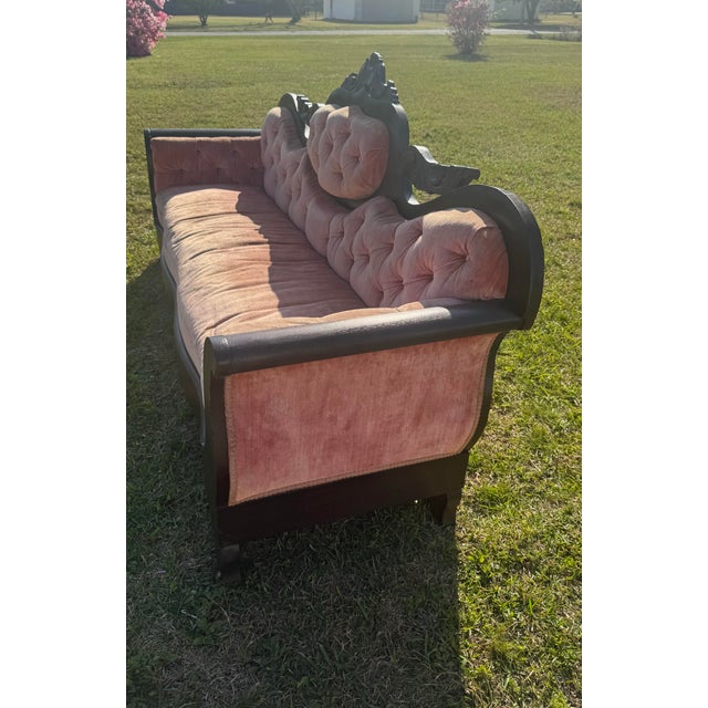 Pink Velvet Antique Victorian Sofa For Sale - Image 9 of 9