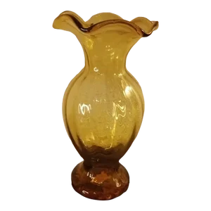 1990s Crate & Barrel Optic Ruffled Edge Amber Fluted Vase