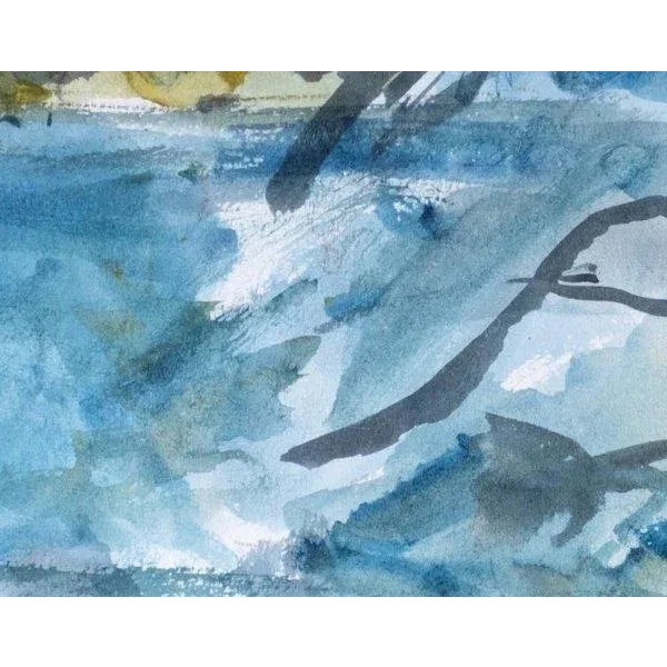 Navy Blue Late 20th Century "Villefond" Naturalistic Aquarelle Painting on Paper by Marcel Saint-Jean For Sale - Image 8 of 11