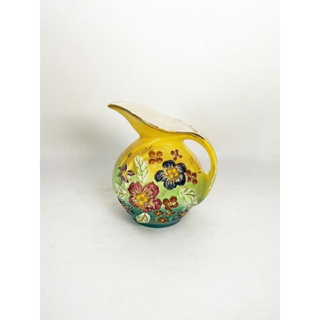 Yellow Pitcher with Floral Pattern, 1980s For Sale - Image 4 of 14
