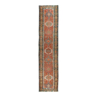 Vintage Red Heriz Hand Woven Runner 3'2" X 14'3" For Sale