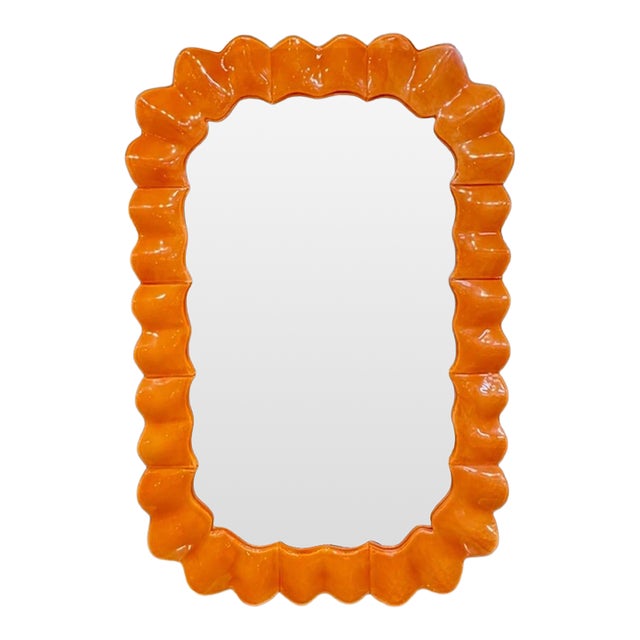Modern "Gucci" Orange Murano Glass Wave Mirror For Sale