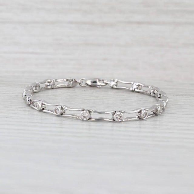 Silver 0.48ctw Diamond Bar Link Bracelet 14k White Gold 7" 3.5mm For Sale - Image 8 of 8