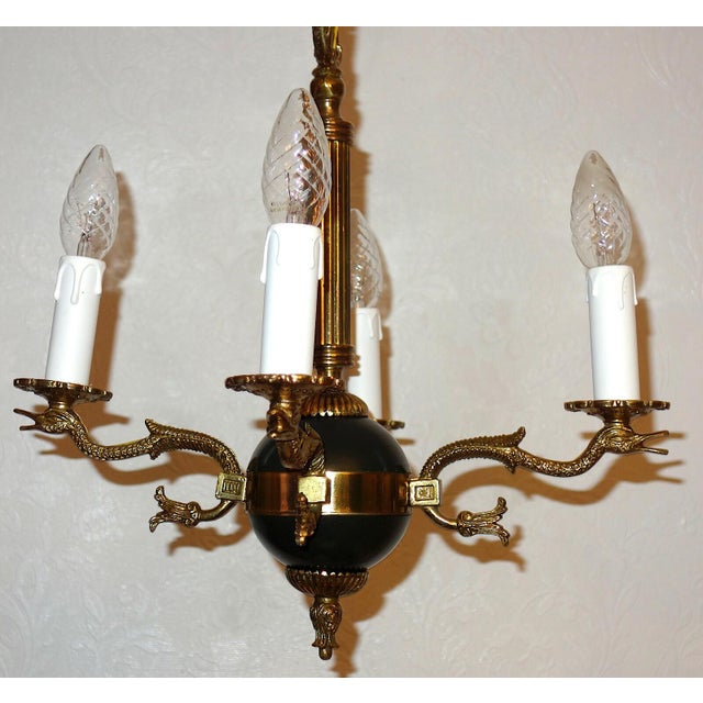 Mid-Century Modern Antique French Swan Brass 4-Light Chandelier, 1950s For Sale - Image 3 of 12