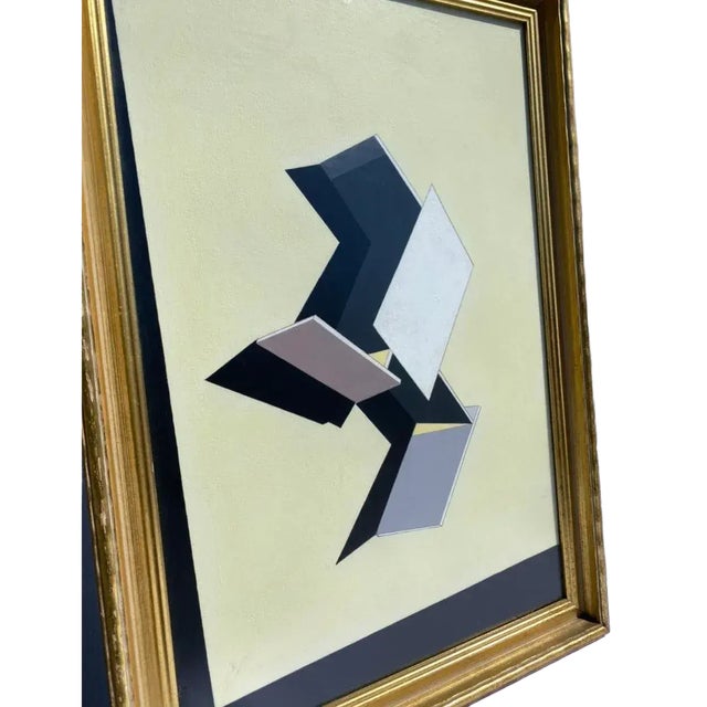 Black Vintage Geometric Framed Study Painting For Sale - Image 8 of 10