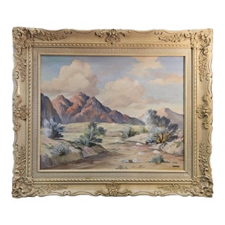 Framed Southwestern Desert Landscape Oil Painting — Vintage Warm Desert Scene For Sale