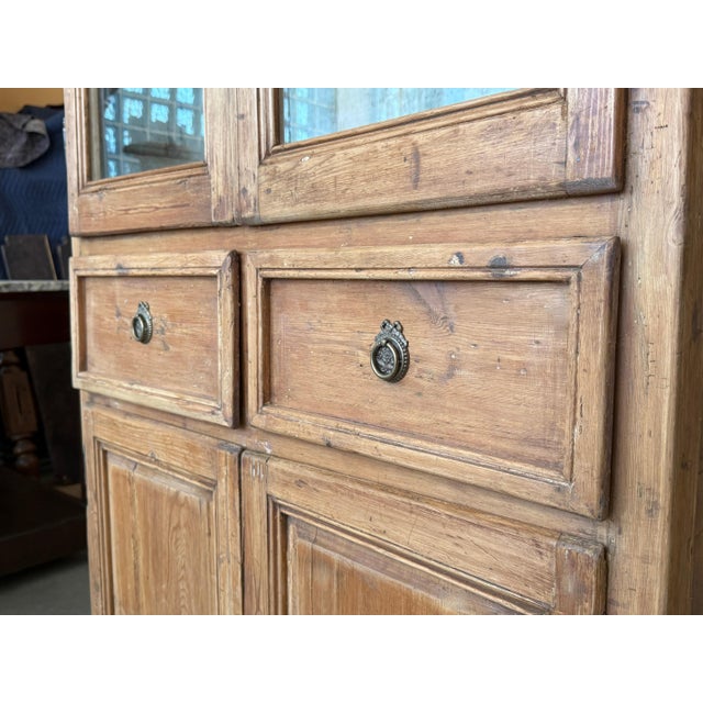19th Century Large & Narrow Cupboard or Bookcase with Glass Vitrine, Pine For Sale - Image 12 of 18