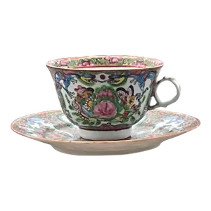 Circa 1890-1920 Rose Medallion/Canton Cup & Saucer Set, Circa 1890-1920