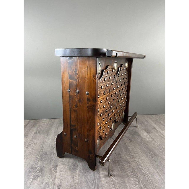 Wood 20th Century Rustic Carved Wooden Bar with Stools and Wine Chest, Set of 4 For Sale - Image 7 of 13