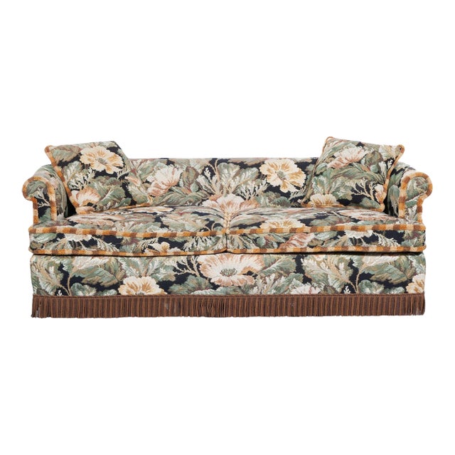 Custom Floral Tapestry Sofa With Bullion Fringe For Sale