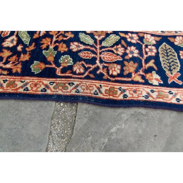 Beige 1920s Antique Small Geometric Floral Denim Blue & Beige Accent Rug - 3’1” x 4’ For Sale - Image 8 of 10
