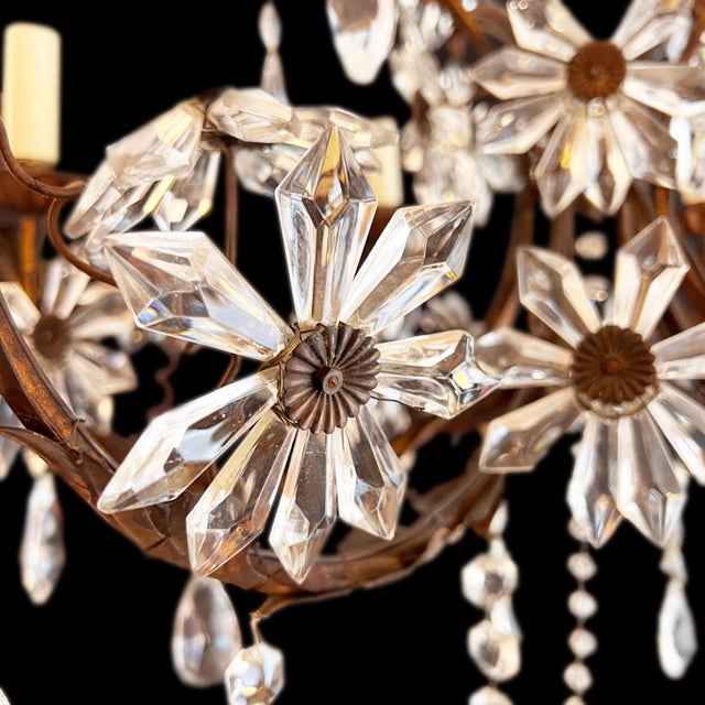Large French Six-Arm Chandelier with Flowers, 1920s For Sale - Image 4 of 9