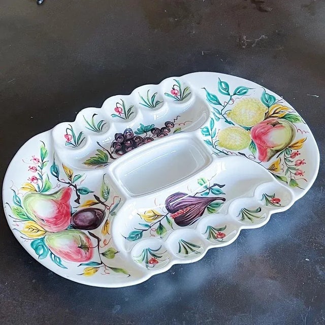 Mid-Century Italian Hand-Painted Majolica Serving Platter Depicting Fruits Beautifully painted designs, depicting fruits,...