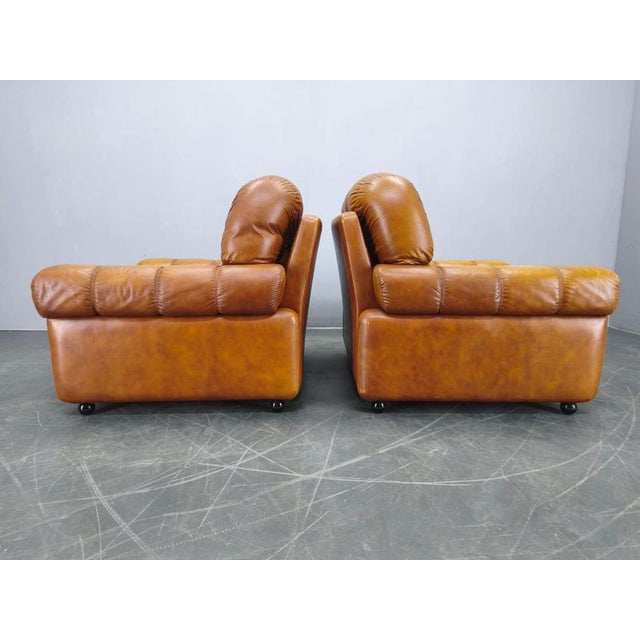 Mid-Century Italian Cognac Leather Lounge Armchairs, 1970s, Set of 2 For Sale - Image 9 of 12