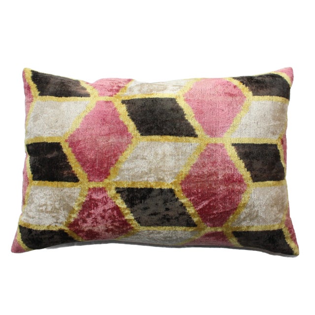 Contemporary Multi Color Handmade Velvet Ikat Pillow For Sale - Image 13 of 13