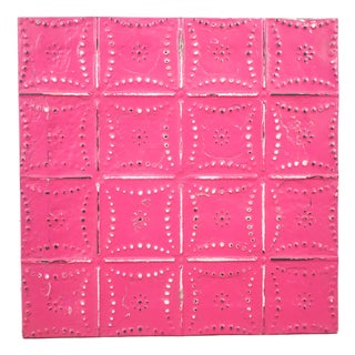 Handcrafted Pink Antique Tin Ceiling Wall Panel 23 X 23 In. For Sale