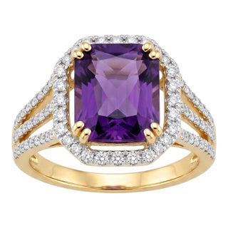 Natural Amethyst 2.65cts & Diamond 0.55cts Ring in 14k Gold For Sale