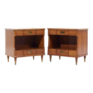John Widdicomb Mid Century Walnut and Brass Nightstands - Pair