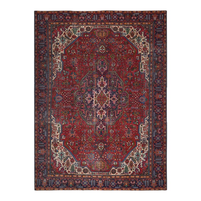 1970s Vintage Persian Handmade Wool 10x13 Red Area Rug For Sale