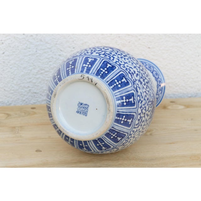Ceramic 1970s Eleganted Neck Blue & White Vase For Sale - Image 7 of 8