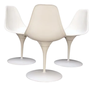Set of 3 Mid Century Modern Tulip Base White Fiberglass Side Dining Chairs MINT!