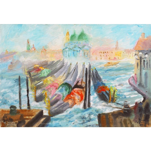 'The Lagoon and Santa Maria Della Salute, Venice', Large Futurist Oil, 1985 For Sale - Image 9 of 9